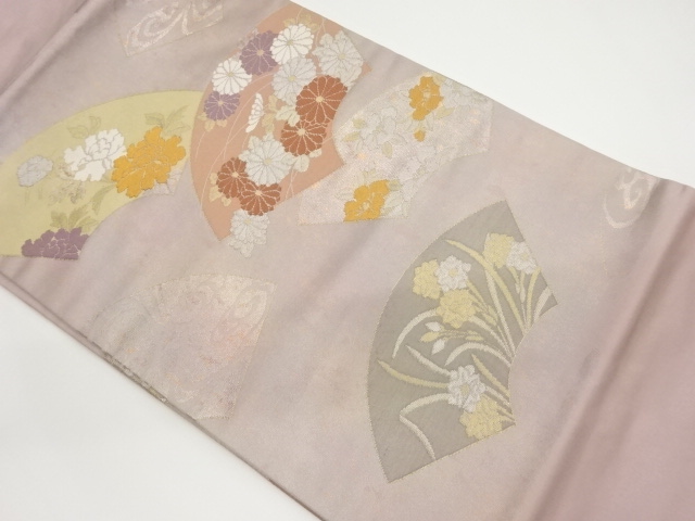 引箔地紙に花々模様織出し名古屋帯